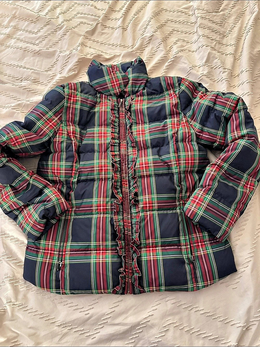 Talbots Plaid Ruffle Puffer Jacket